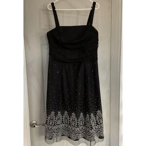 Jessica Howard Dress Womens 16W Black Embellished Floral Chiffon A-Line Evening